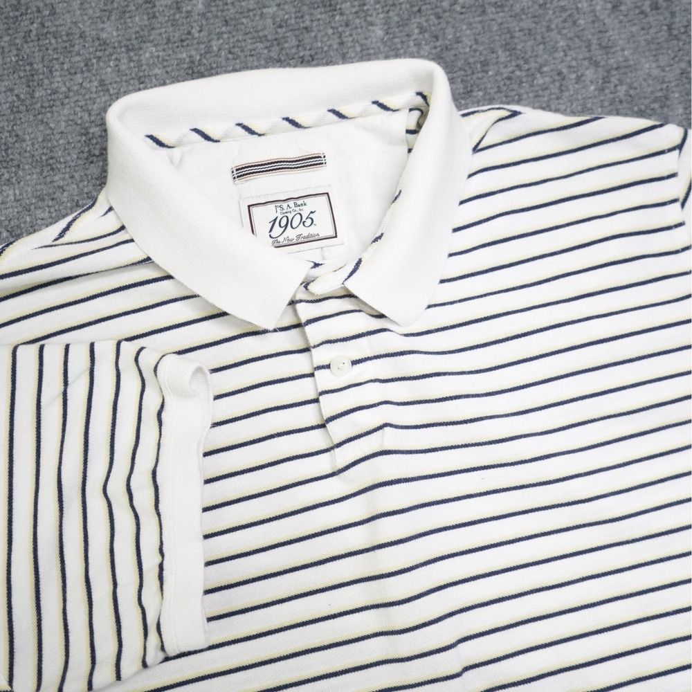 Jos.‎ A. Bank 1905 Mens Large White Striped Cotton Pique Short Sleeve Polo Shirt